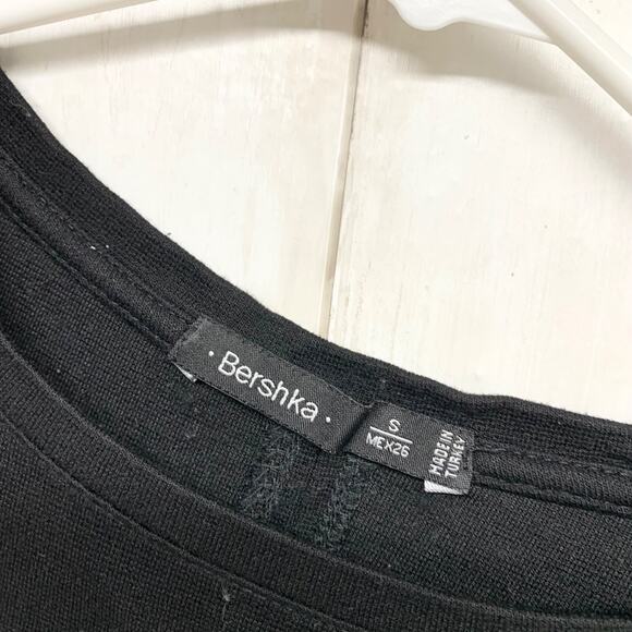 Bershka Dress Women Size Small Crewneck Long Sleeve Midi Black Evening Business - Picture 3 of 5